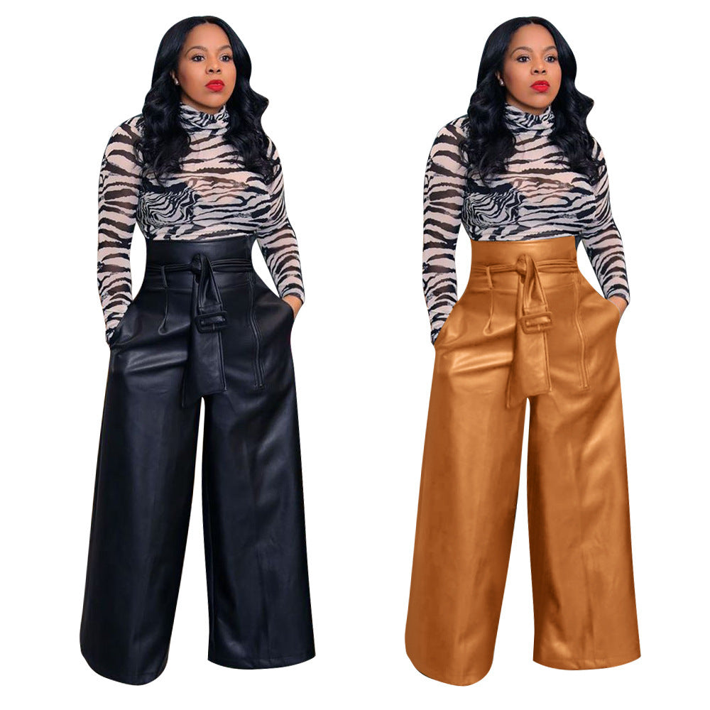 Annette Elegant Leather High-Waisted Trouser Pants - Dreamcatchers Reality