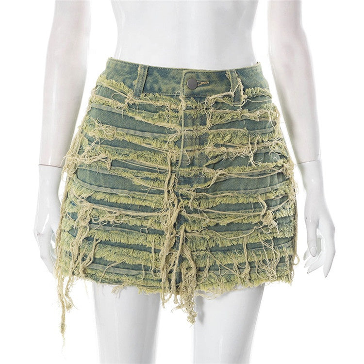 Jacie Vintage Tassel Mini Denim Skirt - Dreamcatchers Reality