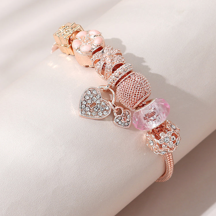Kelis Crystal Rose Gold Flower Charm Bracelet - Dreamcatchers Reality