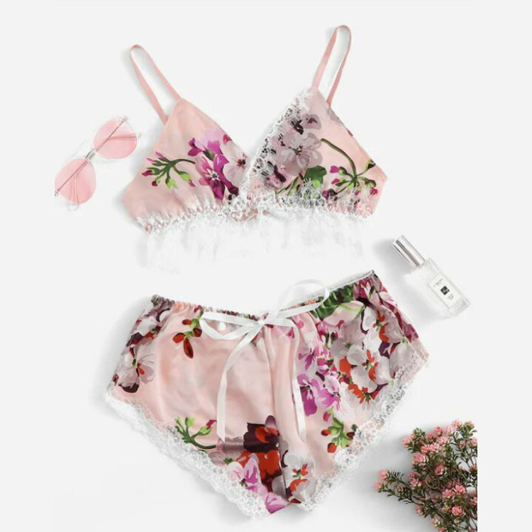 Symone V-Neck Bra Silk Floral 2-Piece Pajamas Set - Dreamcatchers Reality