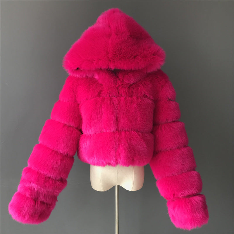 Gianna Faux Fur Crop Hoodie Jacket - Dreamcatchers Reality